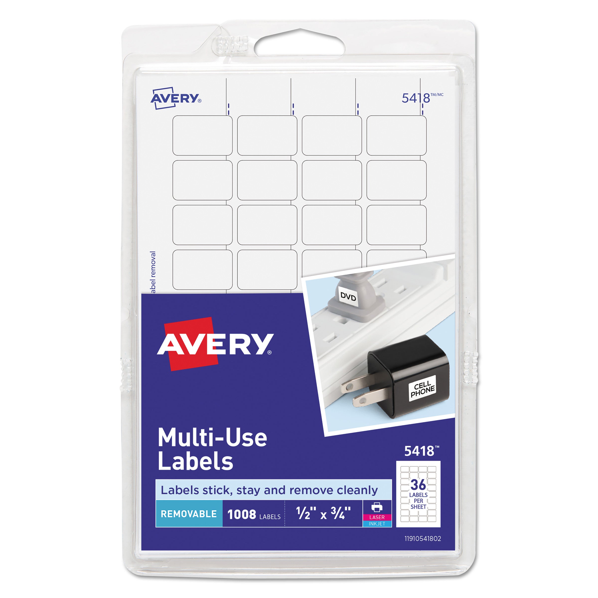 Avery® Removable Multi-Use Labels, 1/2 x 3/4, White, 1008/Pack