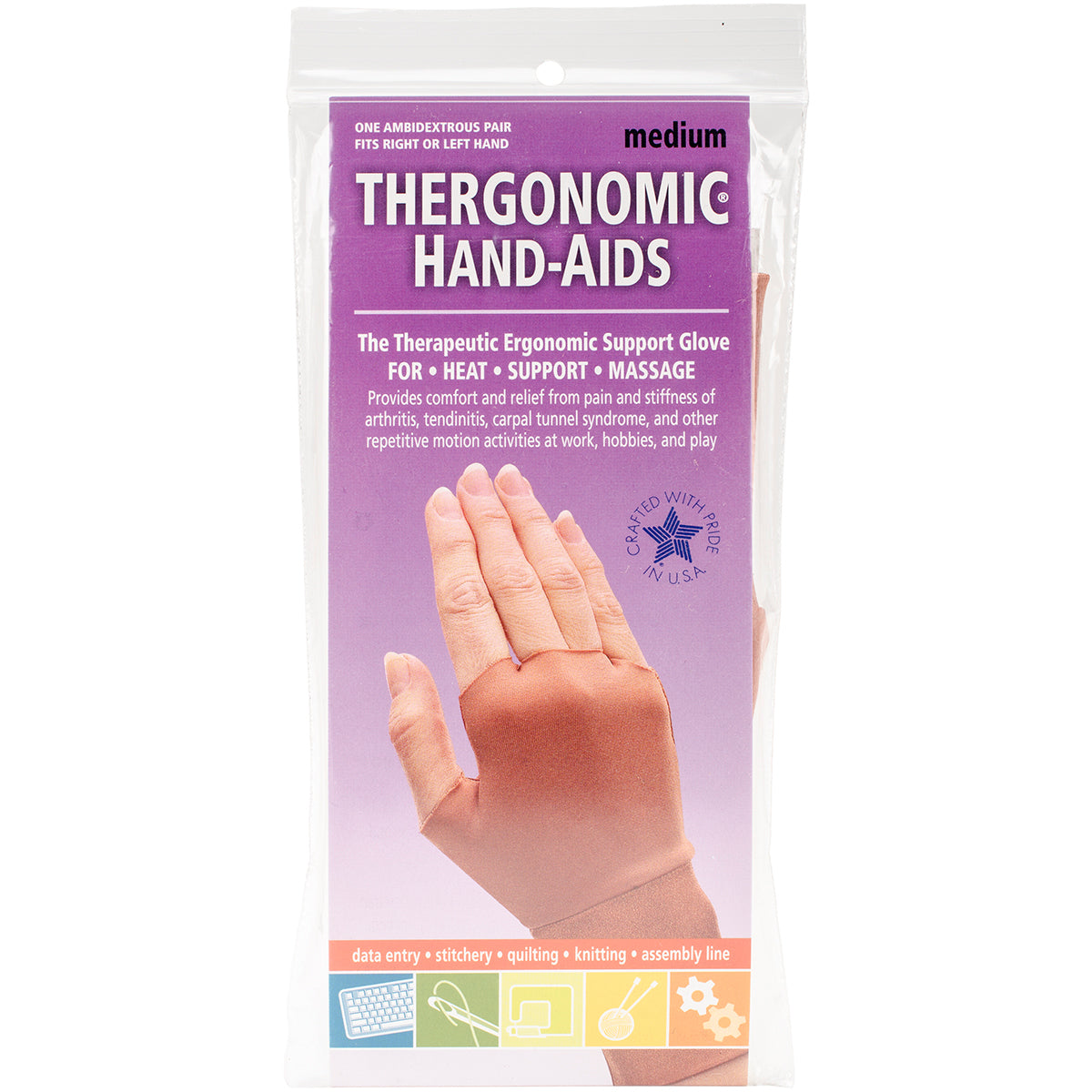 Thergonomic Hand-Aids Support Gloves 1 Pair Medium