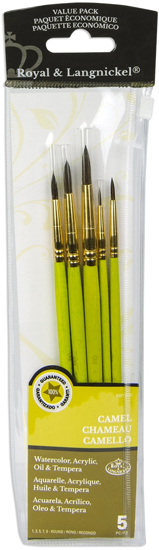 Brush Set Value Pack camel 5/Pkg-Round 1,3,5,7,9 Inch