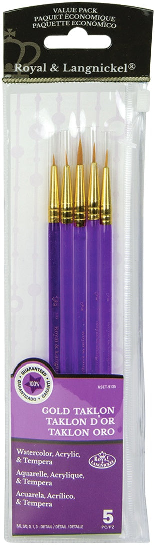 Value Pack Brush Sets Gold Taklon Acrylic Handle 5/Pkg