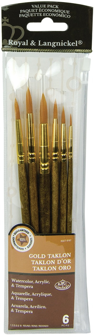 Value Pack Brush Sets Gold Taklon Round 6/Pkg