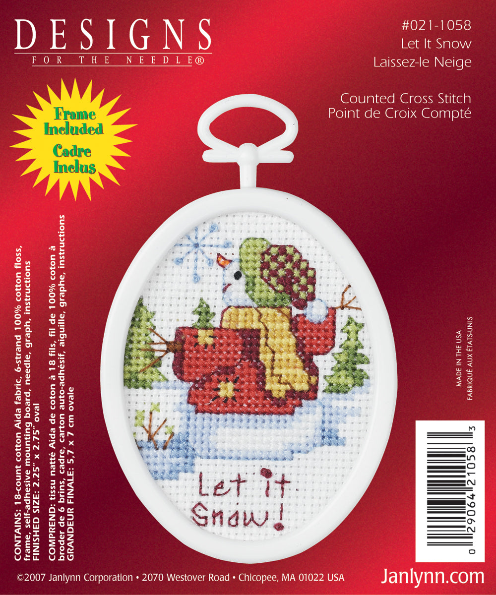 Let It Snow Mini Counted Cross Stitch Kit 2.75" Oval 18 Count