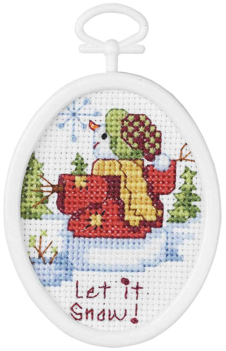 Let It Snow Mini Counted Cross Stitch Kit 2.75" Oval 18 Count