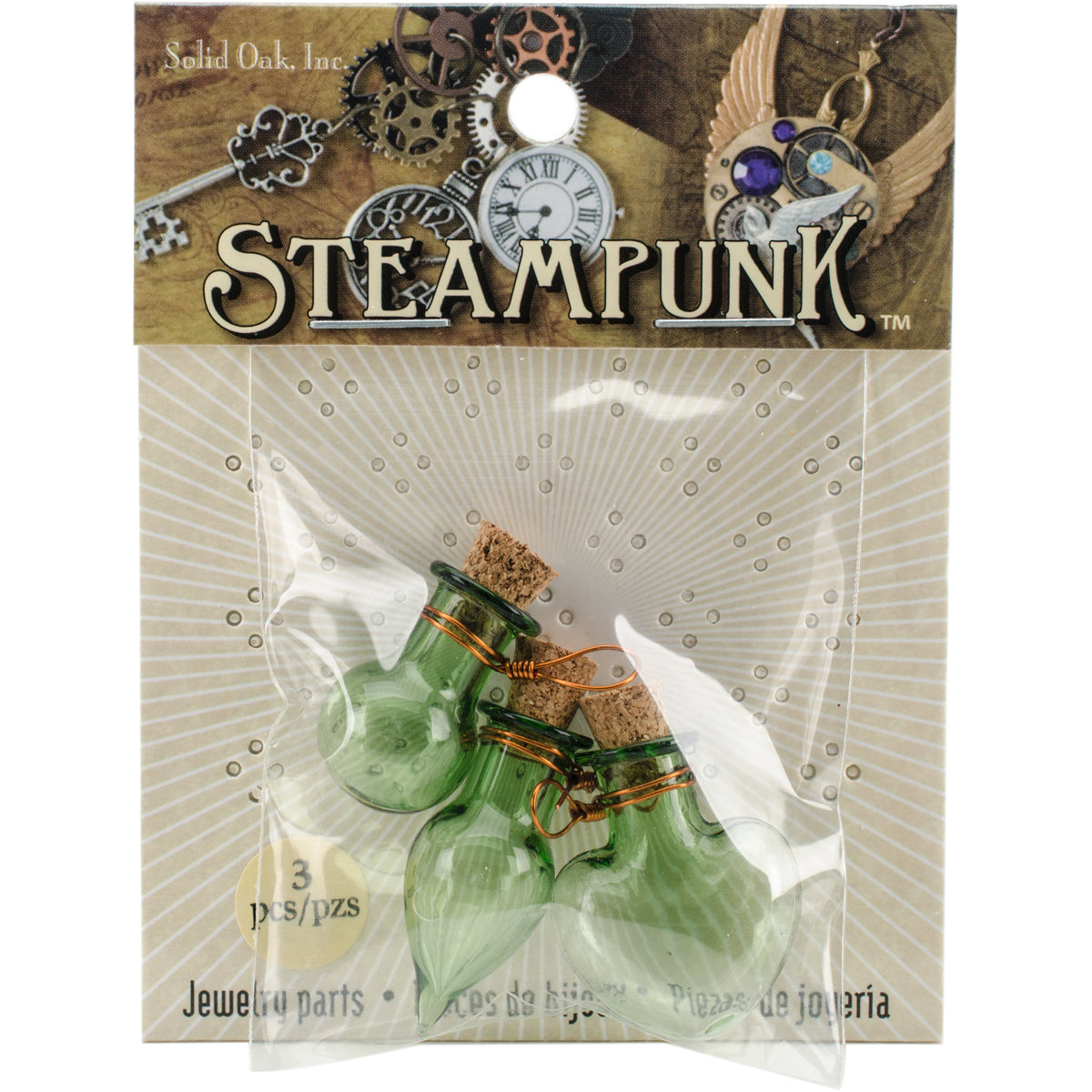 Steampunk Glass Accents 3/Pkg Fancy Green Bottles