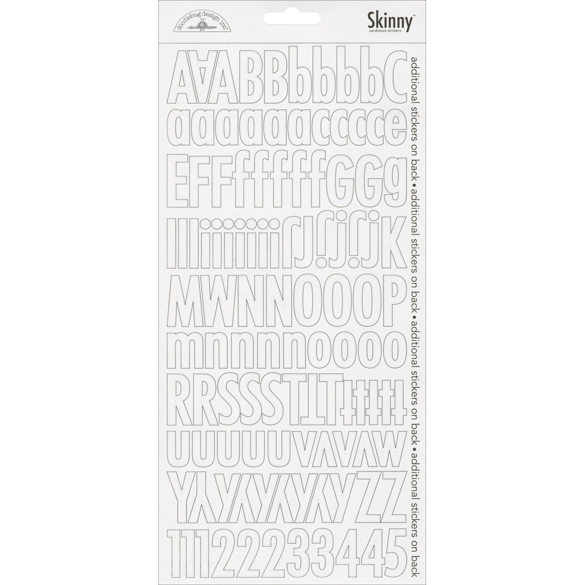 Doodlebug Skinny Cardstock Alpha Stickers Lily White