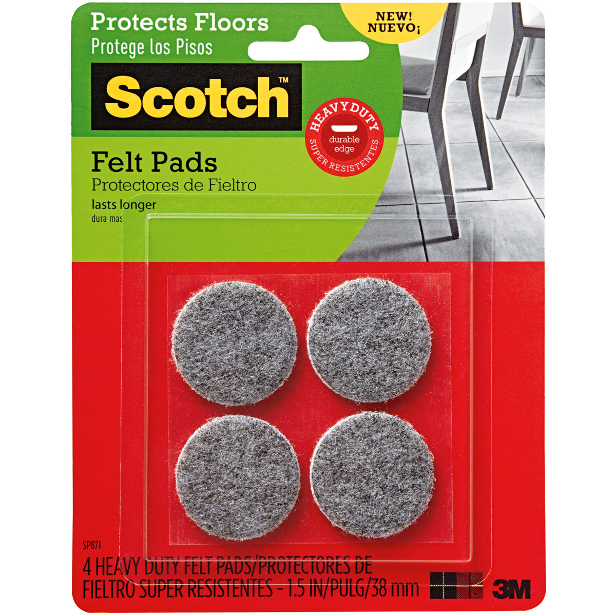 Scotch Heavy Duty Felt Pads 1.5" 4/Pkg