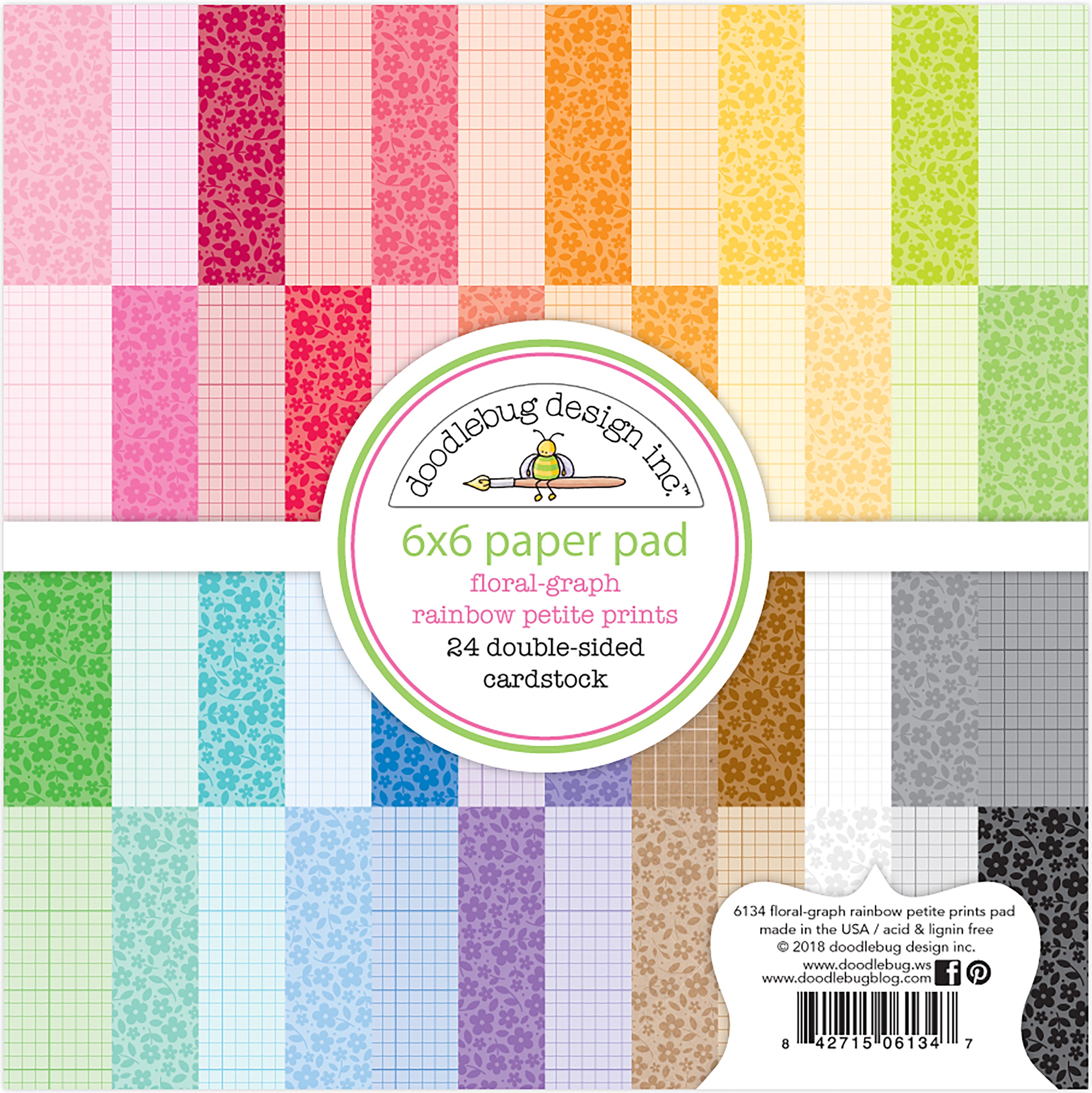 Doodlebug Petite Prints Double-Sided Paper Pad 6"X6" 24/Pkg Floral-Graph Rainbow, 24 Designs/1 Each