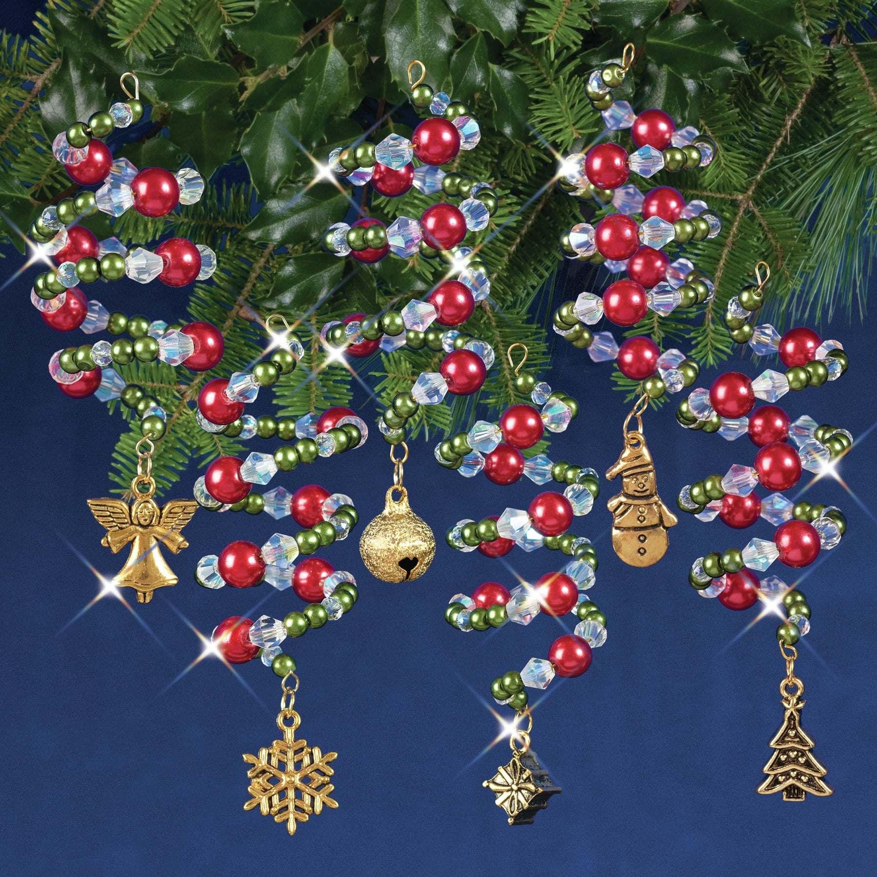 Nostalgic Christmas Beaded Crystal Ornament Kit Ruby, Green & Gold Xmas Charmers Makes 6