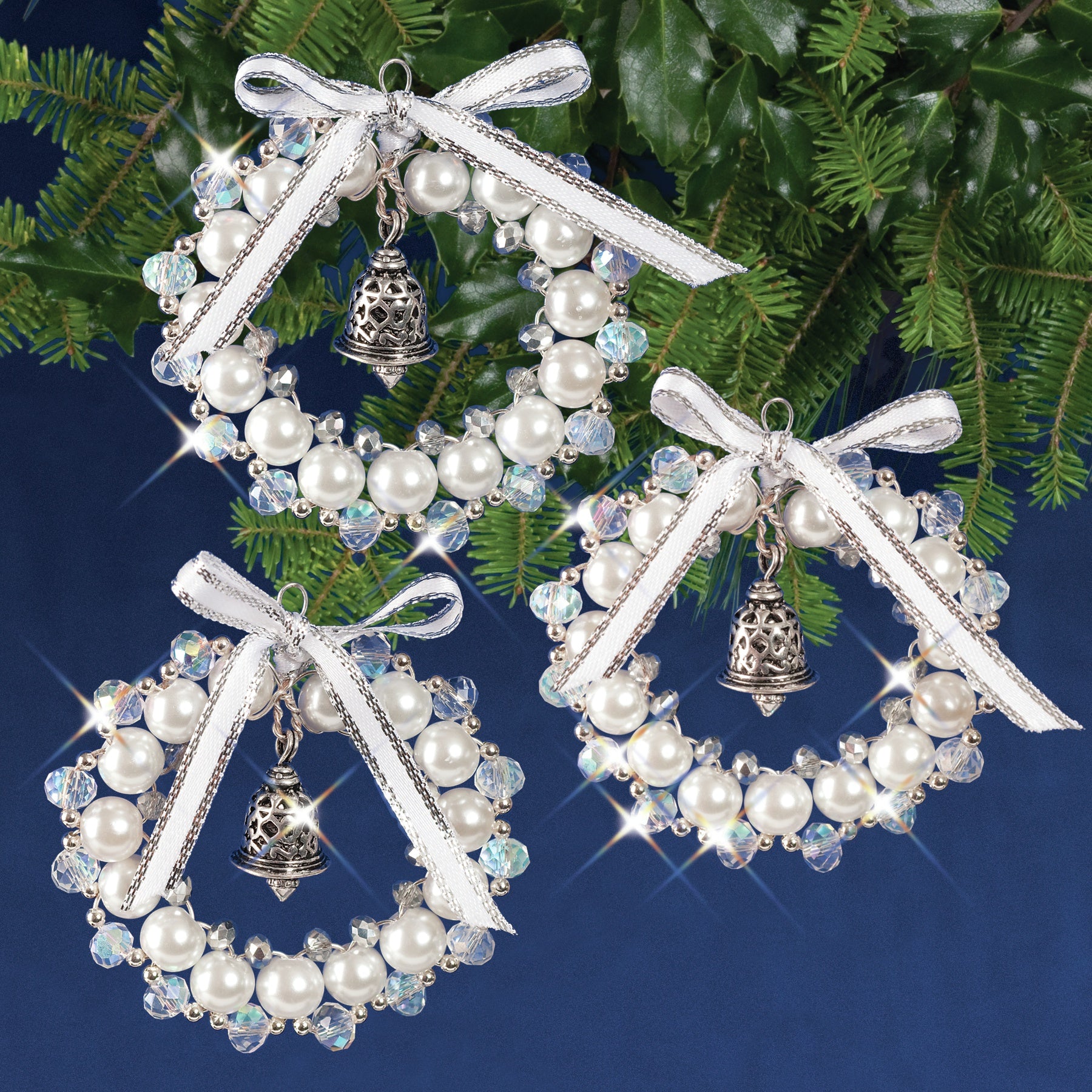 Nostalgic Christmas Beaded Crystal Ornament Kit Crystal,white & Silver Bell Wreath Make3