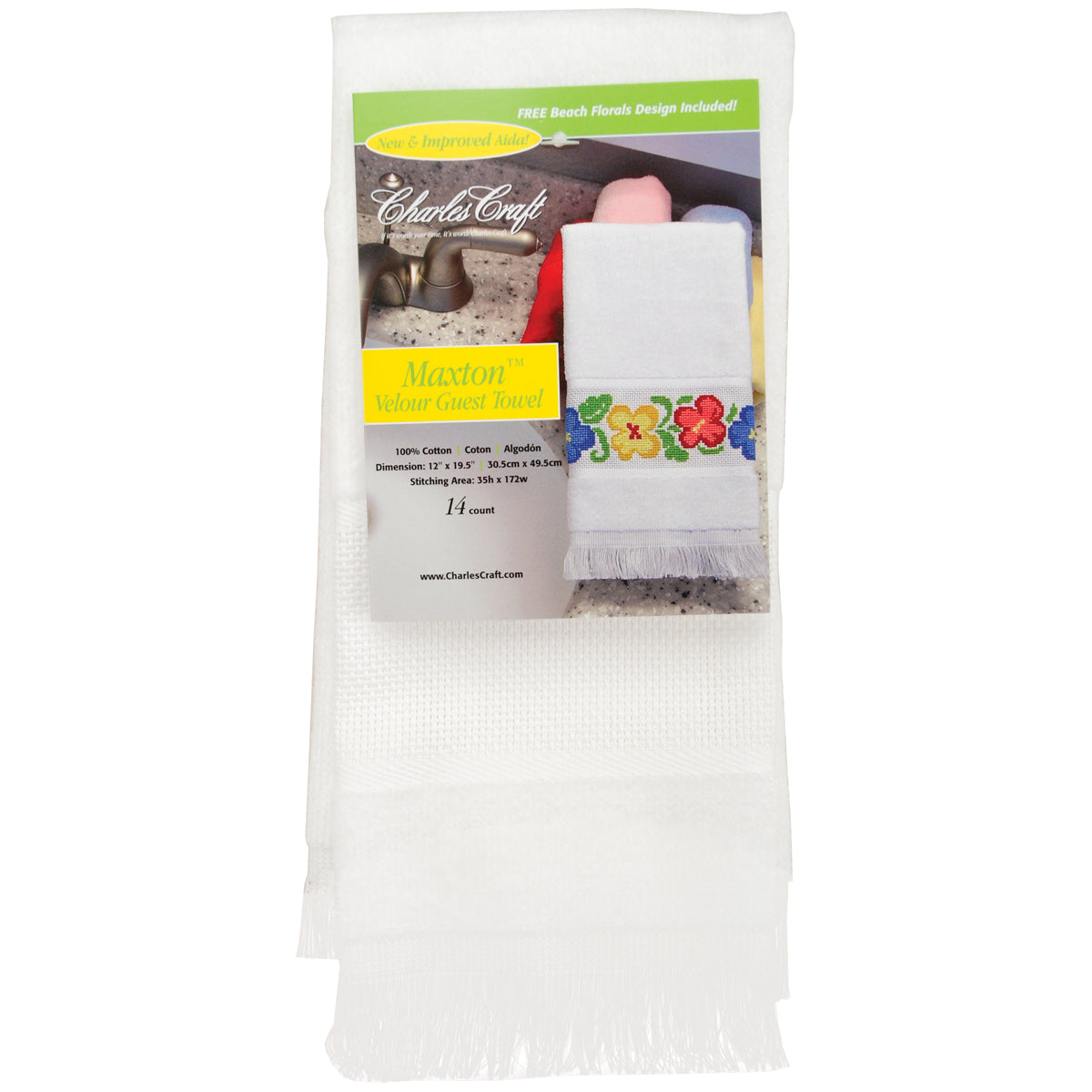 Maxton Velour Guest Towel 14 Count 12"X19.5" White