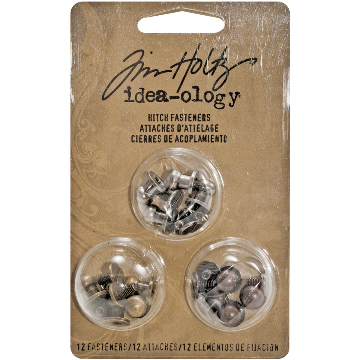 Idea-Ology 2-Part Hitch Fasteners .375" 12/Pkg Antique Nickel, Brass & Copper