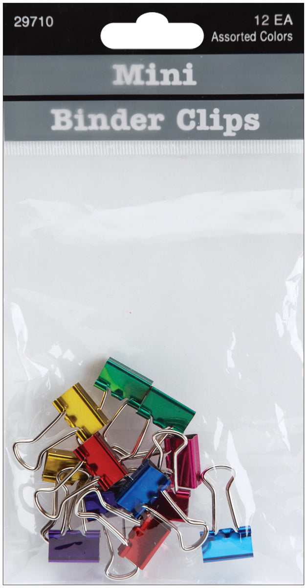 Mini Binder Clips .5" 12/Pkg Assorted Colors