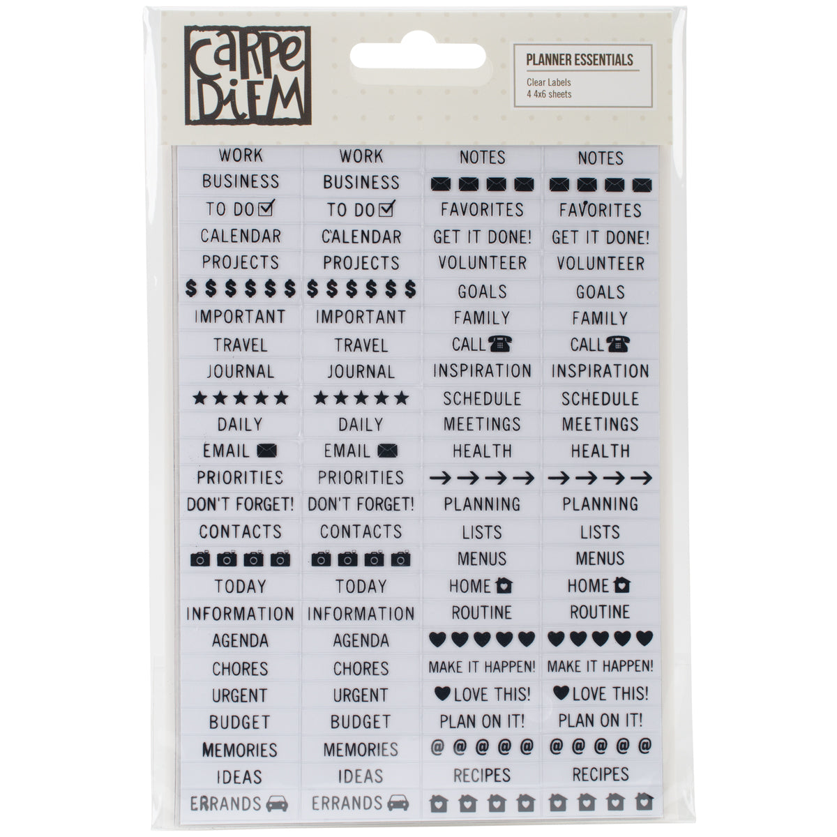 Planner Essentials Clear Stickers 4"X6" 4/Pkg Labels, 2 Designs/2ea