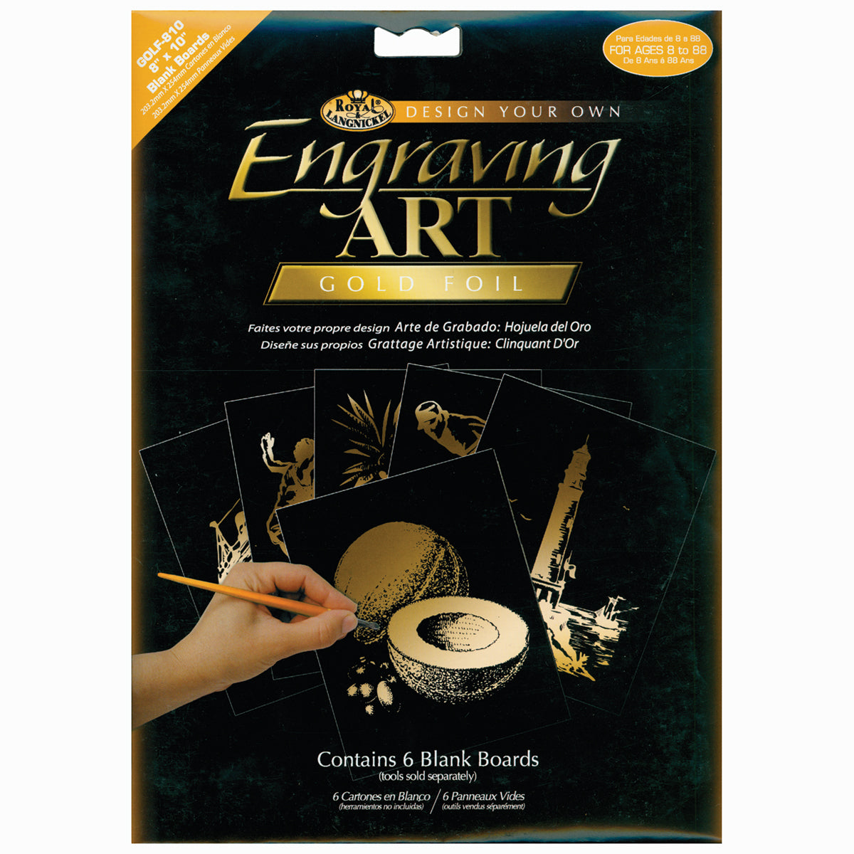 Foil Engraving Art Blank Boards 8"X10" 6/Pkg Gold
