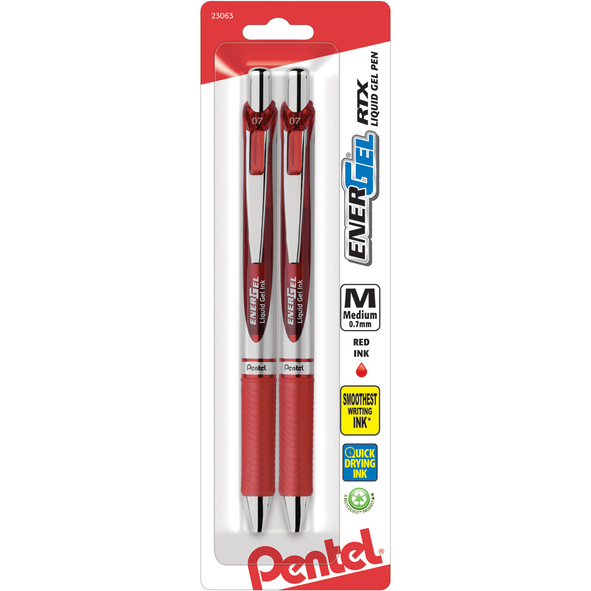 EnerGel RTX Retractable Liquid Gel Pen Medium Line 2/Pkg Red