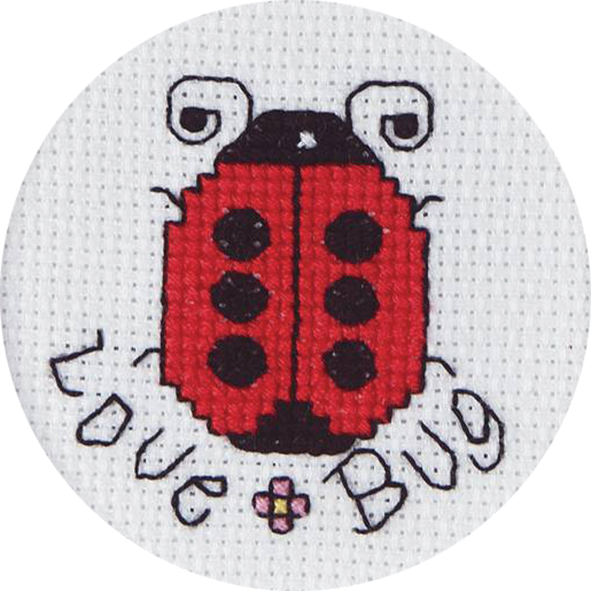Love Bug Mini Counted Cross Stitch Kit 2.5" Round 18 Count