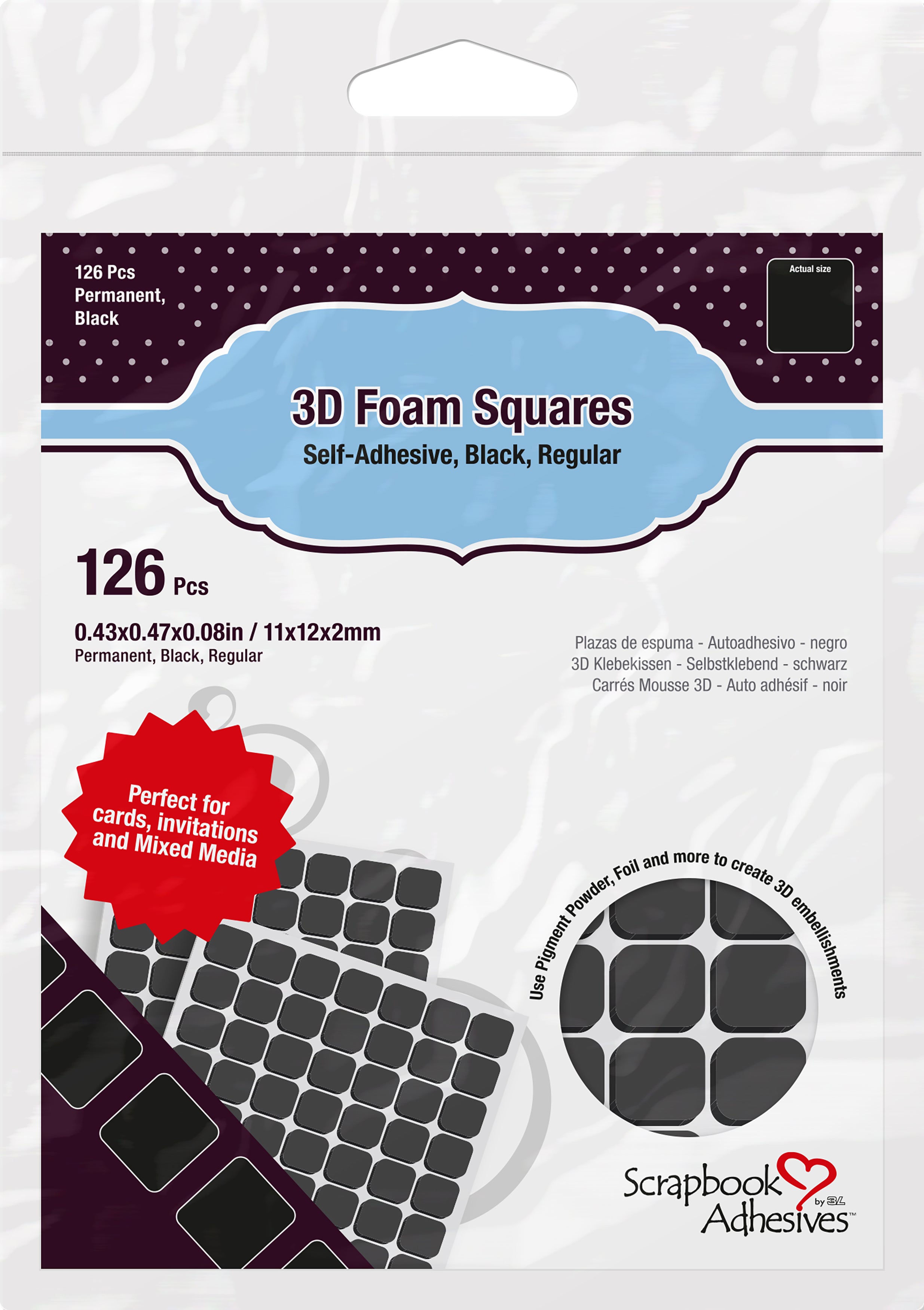Scrapbook Adhesives 3D Self-Adhesive Foam Squares 126/Pkg Black, .5"X.5"