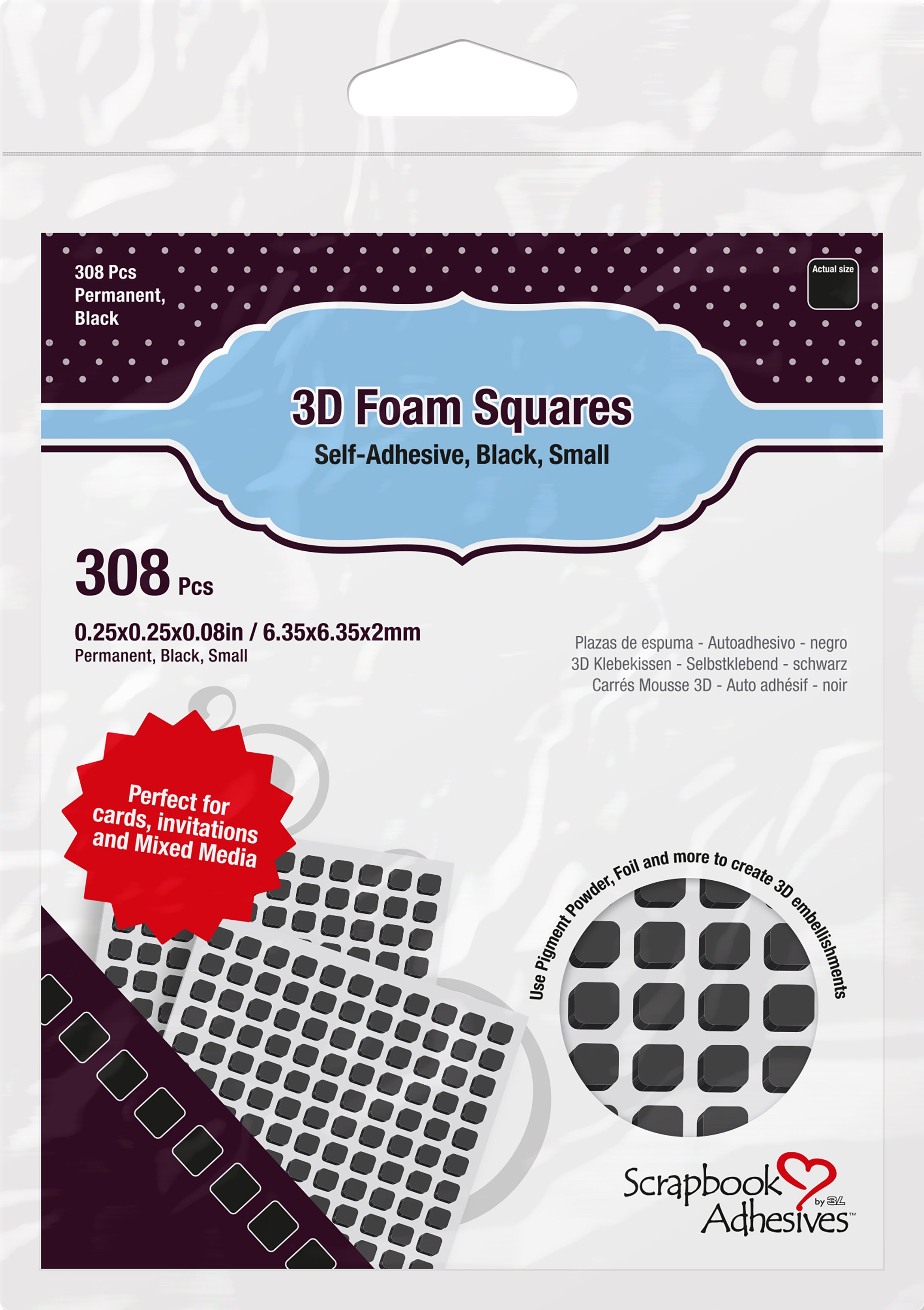 Scrapbook Adhesives 3D Self-Adhesive Foam Squares 308/Pkg Black, .25"X.25"