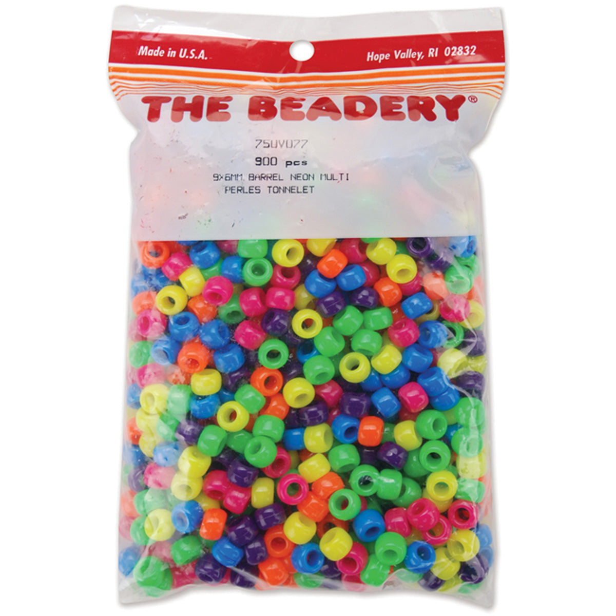 Pony Beads 6mmX9mm 900/Pkg Neon Multicolor