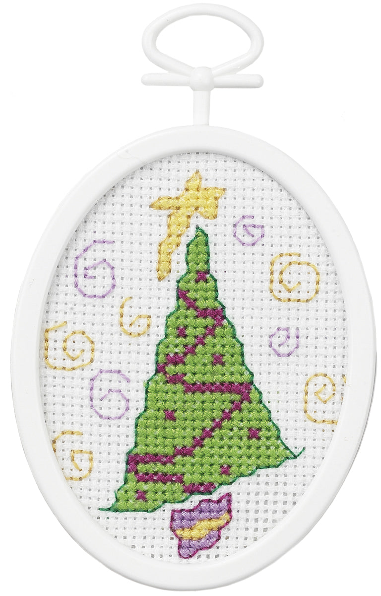 Retro Tree Mini Counted Cross Stitch Kit 2.75" Oval 18 Count
