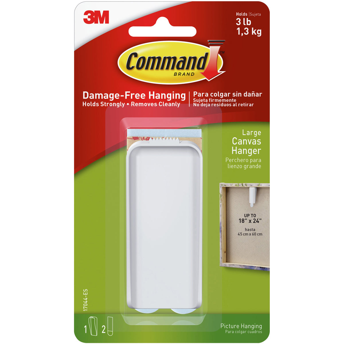 Command Large Canvas Hanger 1/Pkg 1 White Hanger & 2 Strips