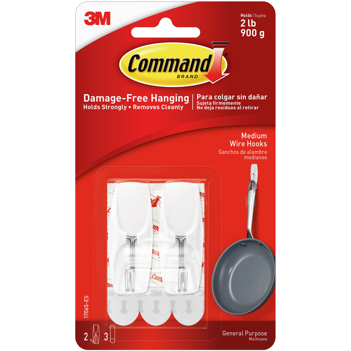 Command Medium Wire Hook 2/Pkg 2 White Hooks & 3 Strips