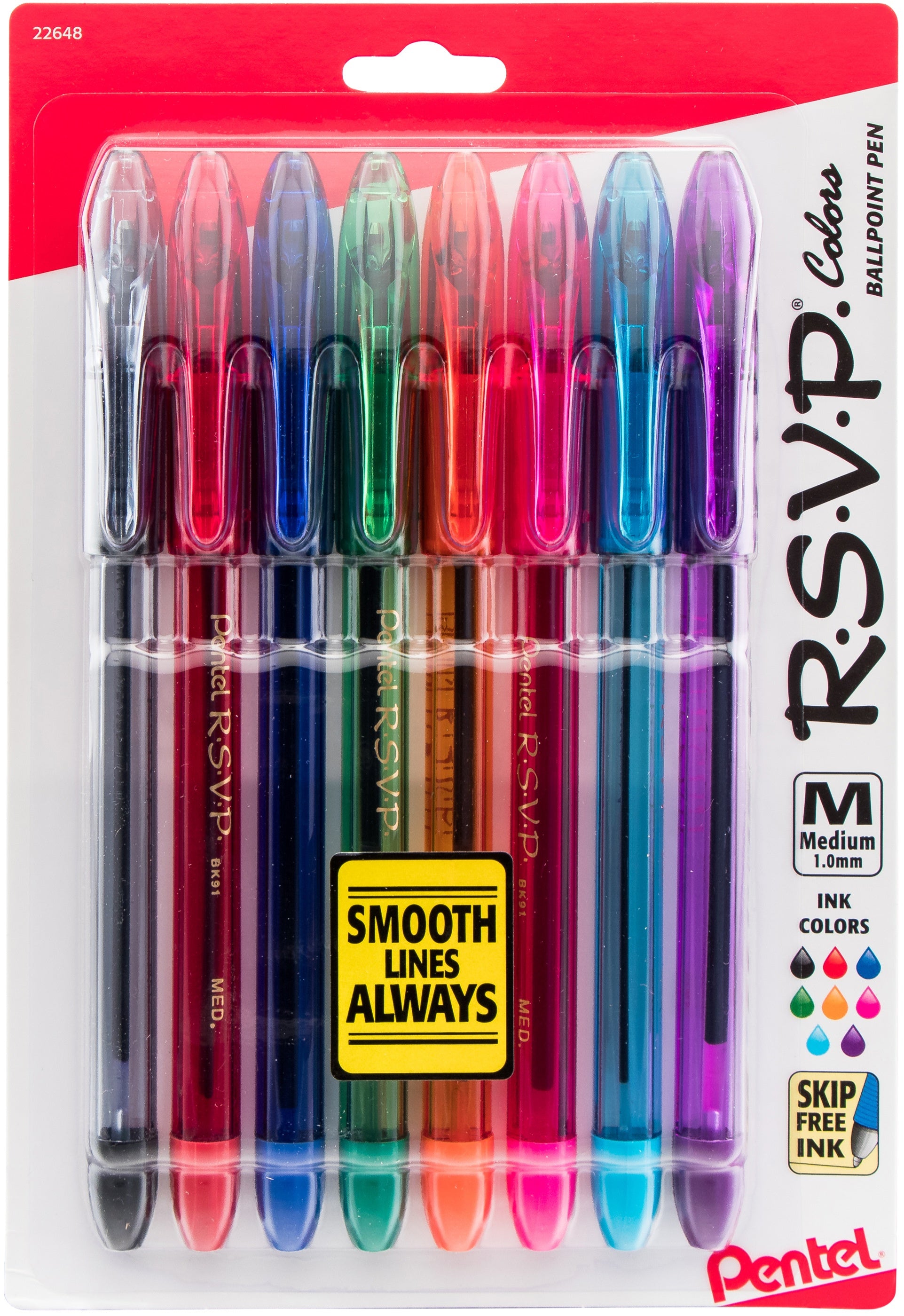 Pentel R.S.V.P. Medium Ballpoint Pens 8/Pkg Assorted Colors