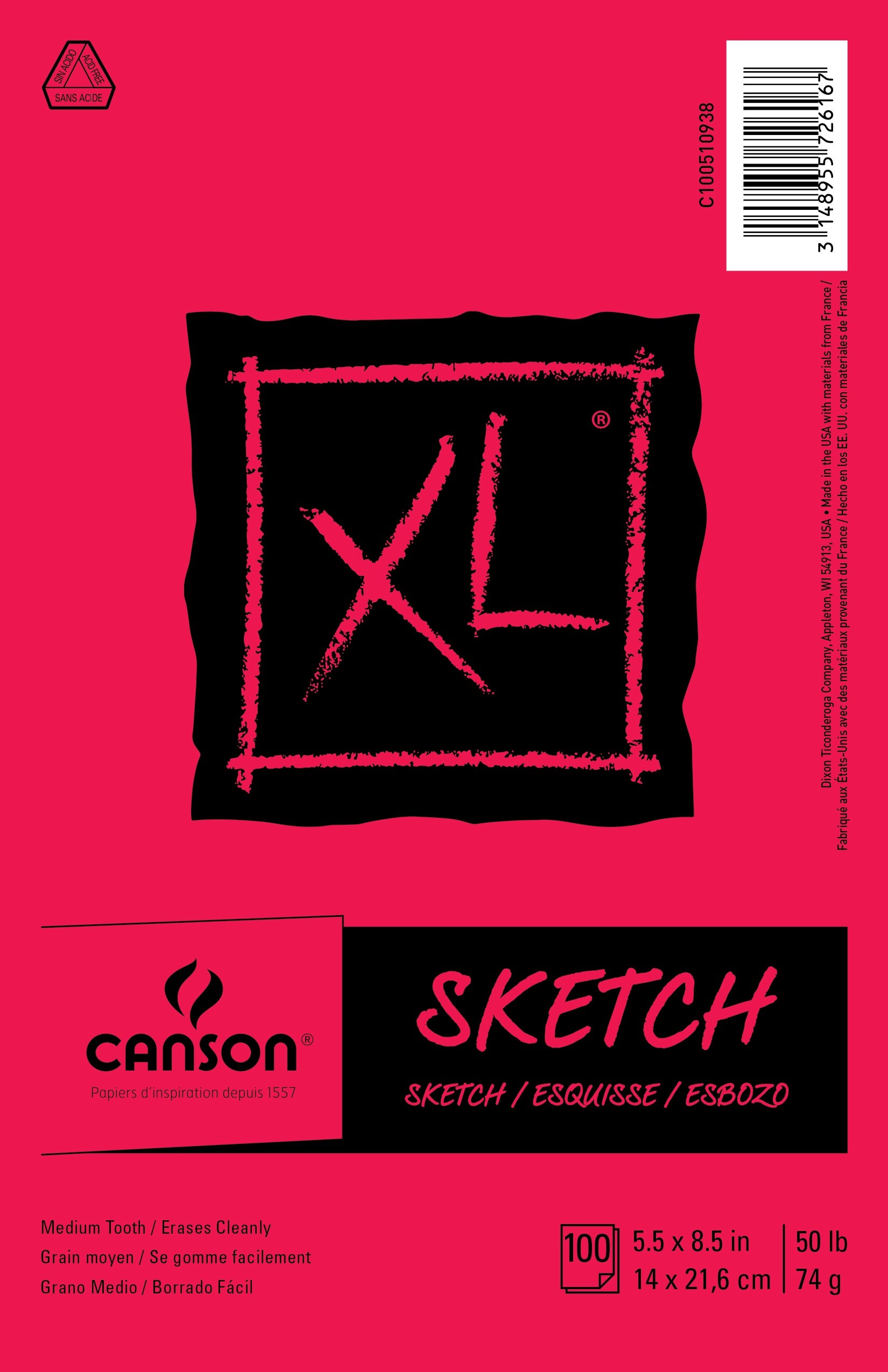Canson XL Sketch Foldover Pad 5.5"X8.5" 100 Sheets