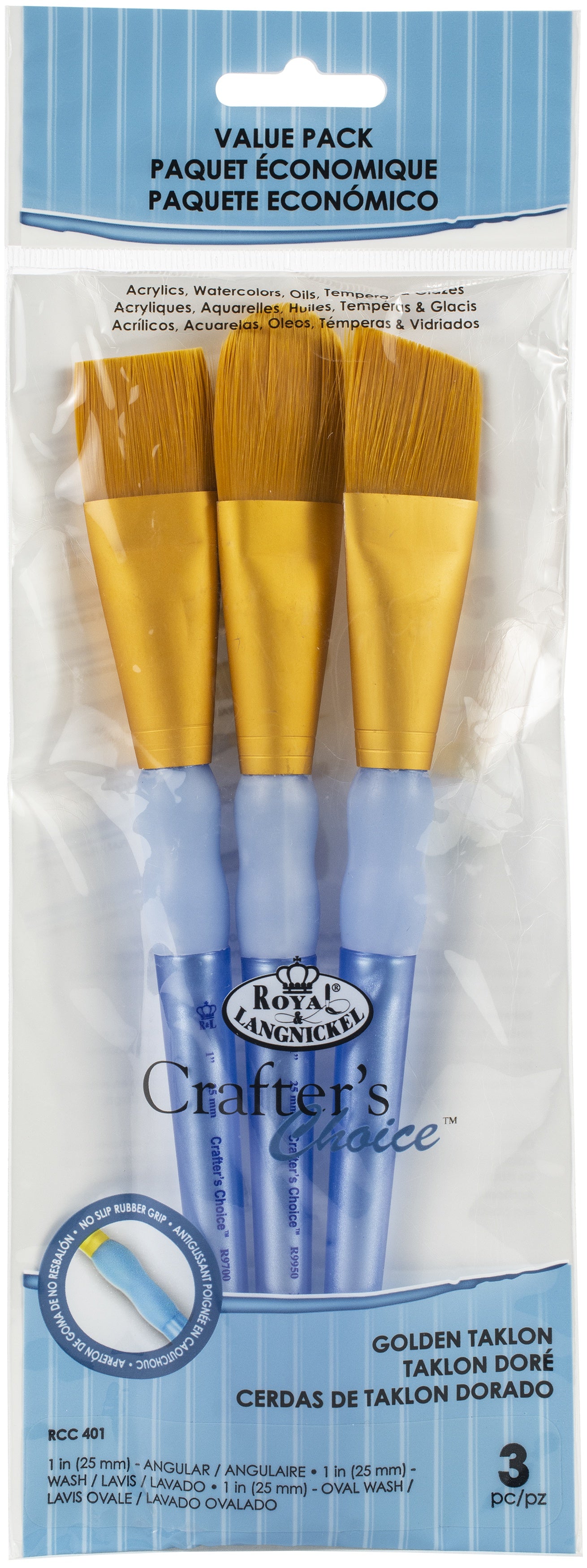 Crafter's Choice Golden Taklon Large Brush Set 3/Pkg