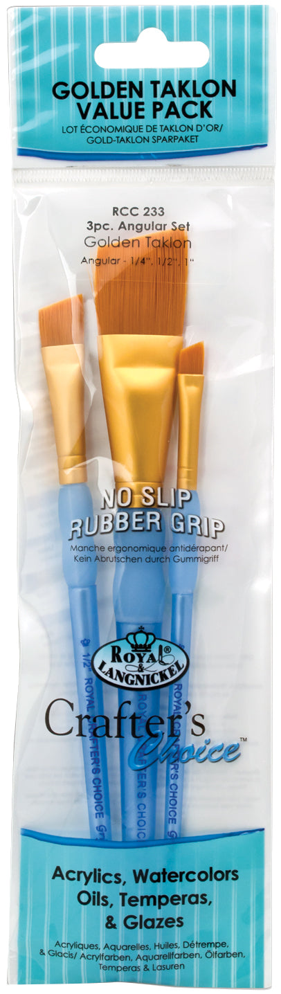 Crafter's Choice Gold Taklon Angular Brush Set 3/Pkg