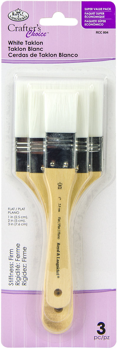 Crafter's Choice White Taklon Large Flat Brush Variety Set 3/Pkg