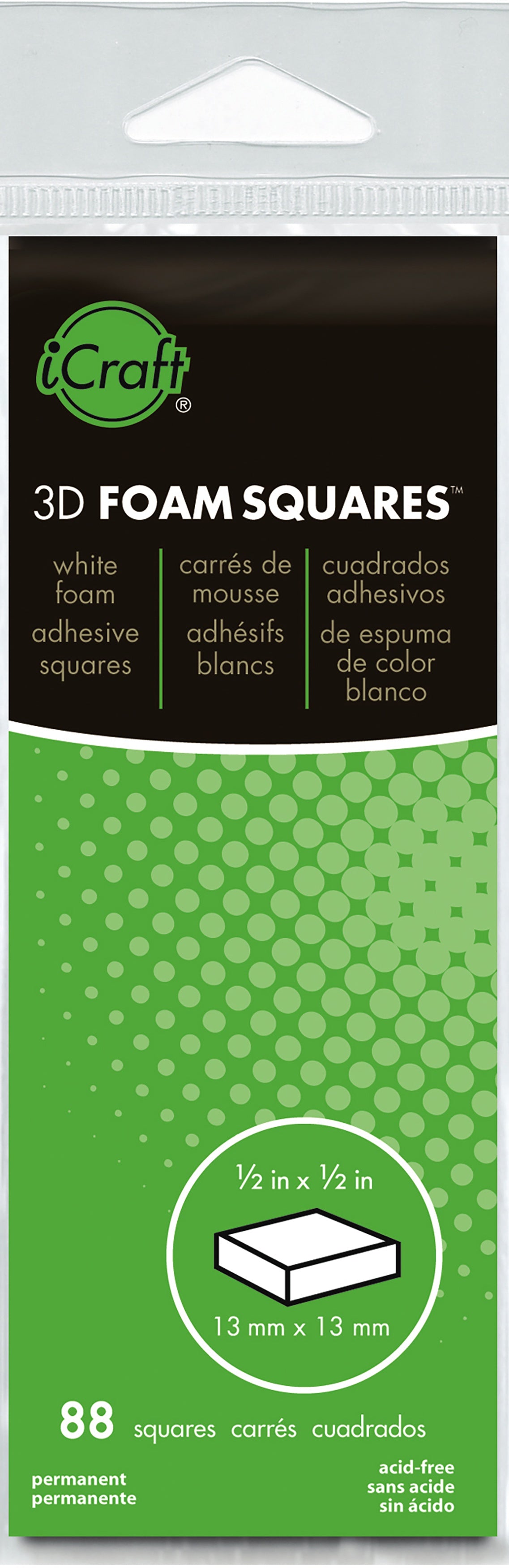 3D Foam Squares  White .5" 88/Pkg