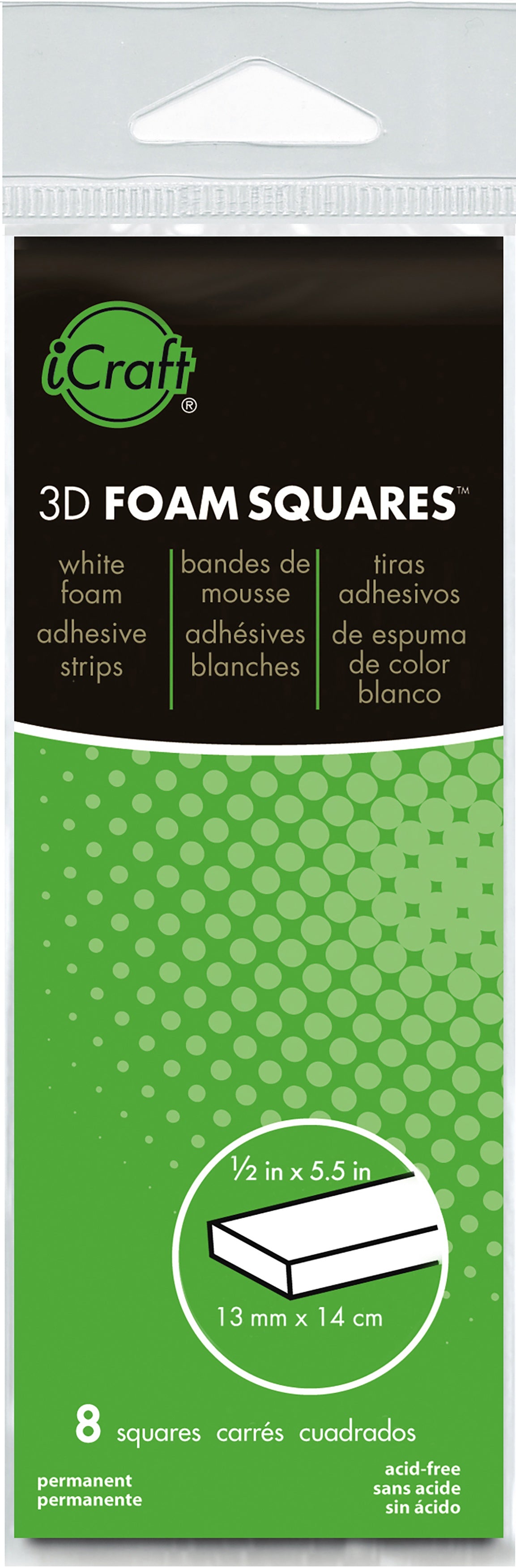 3D Foam Strips White .5"X5.5" 8/Pkg