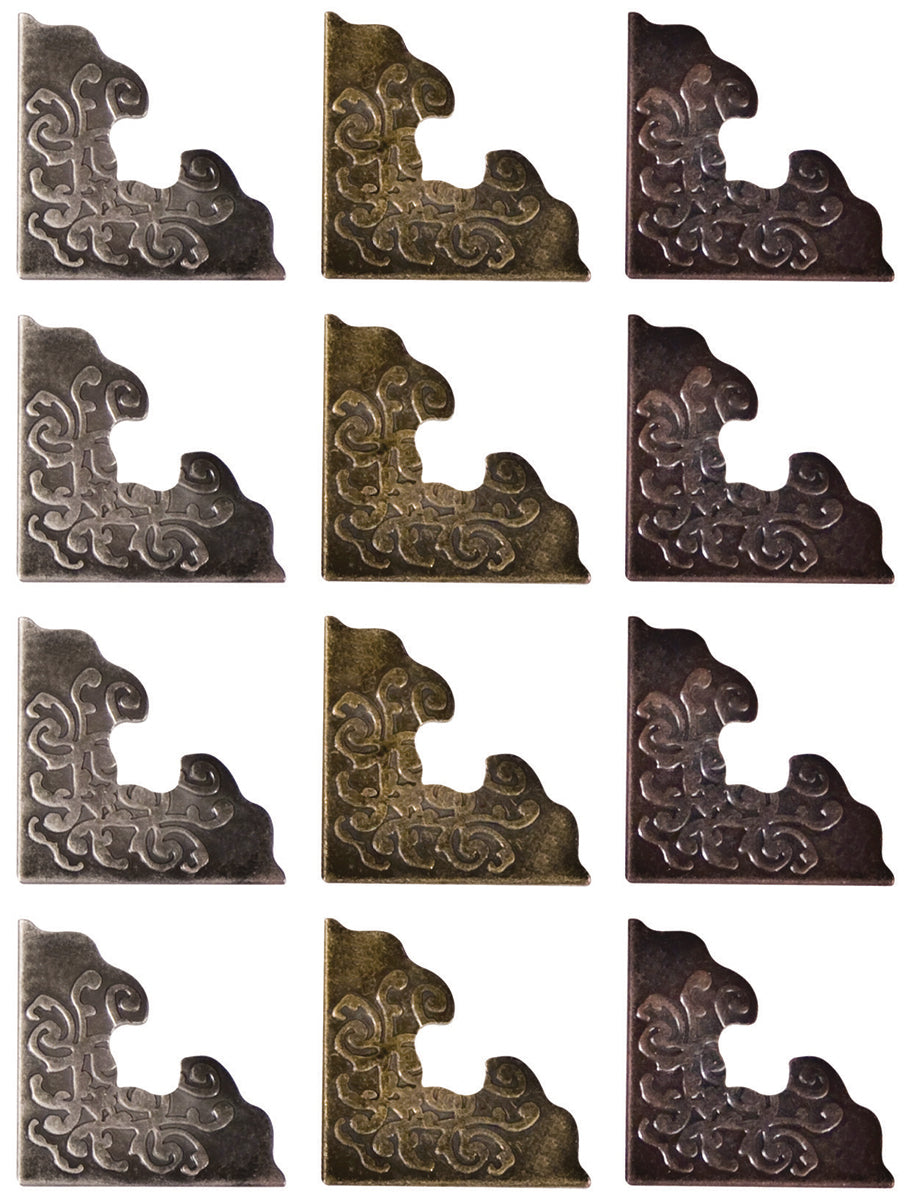 Idea-Ology Ornate Corners 1" 12/Pkg Antique Nickel, Brass & Copper
