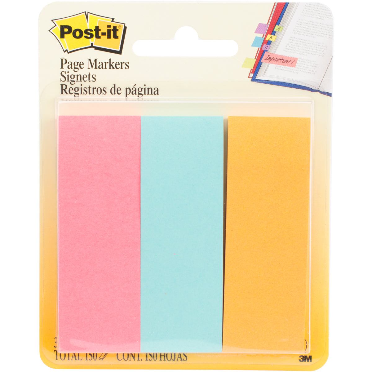 Post-It Page Markers .875"X2.875" 3/Pkg Assorted