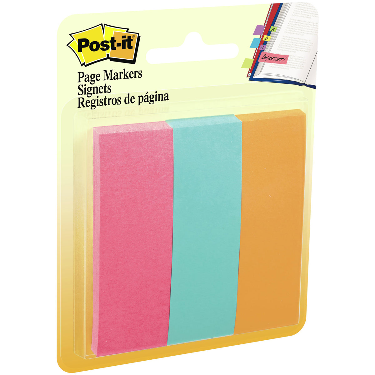 Post-It Page Markers .875"X2.875" 3/Pkg Assorted
