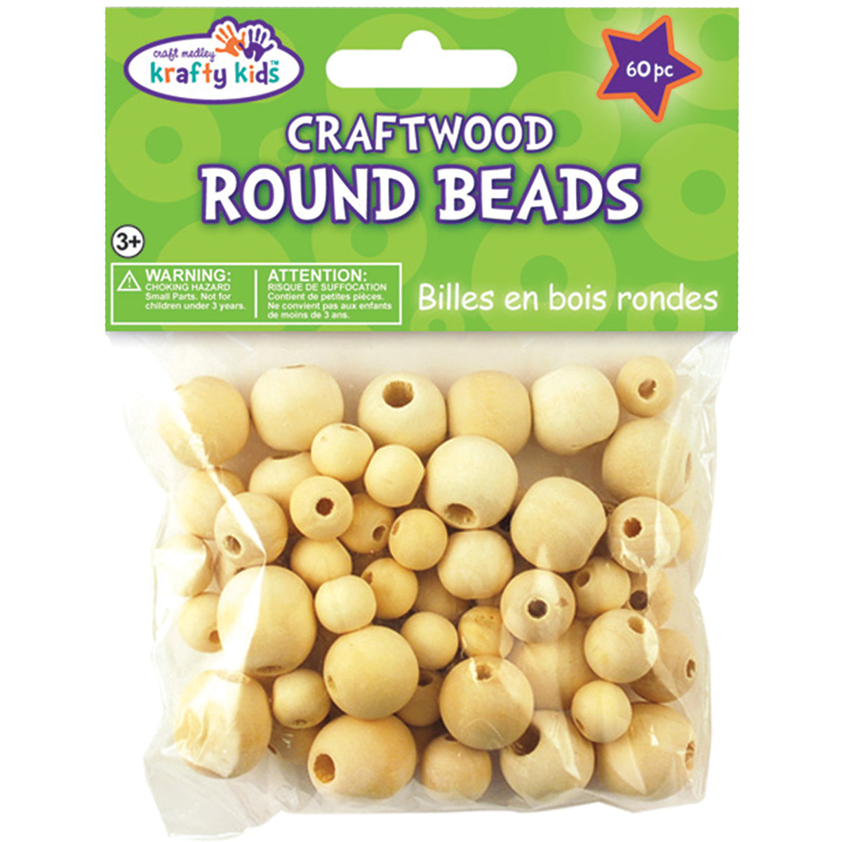 Craftwood Round Beads 10mm To 16mm 60/Pkg Natural