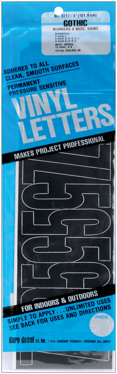Permanent Adhesive Vinyl Numbers 4" 49/Pkg Black