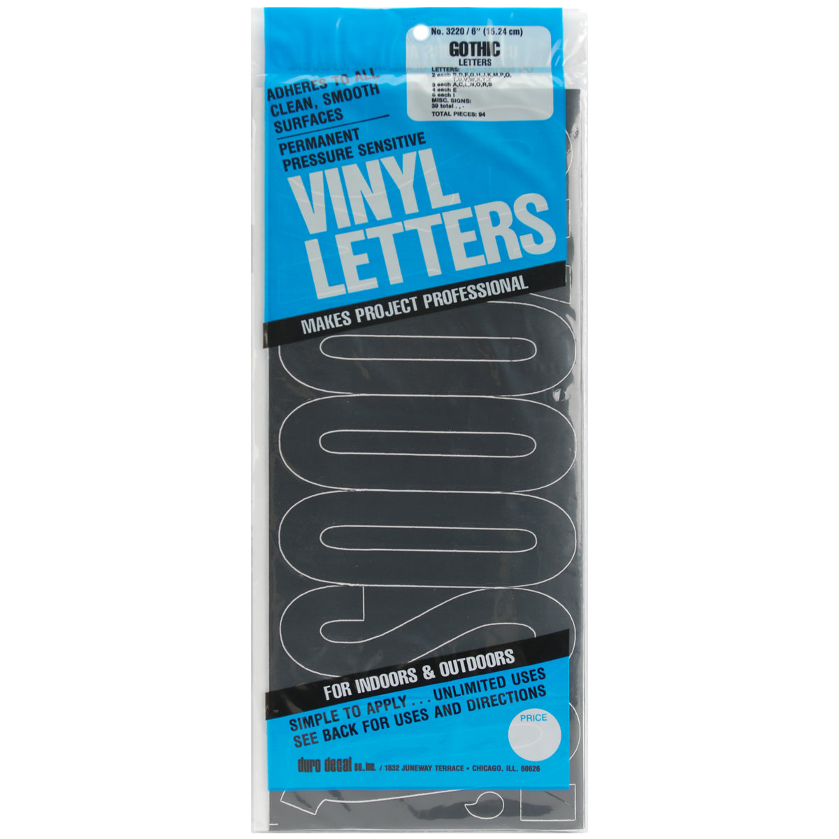 Permanent Adhesive Vinyl Letters 6" 94/Pkg Black