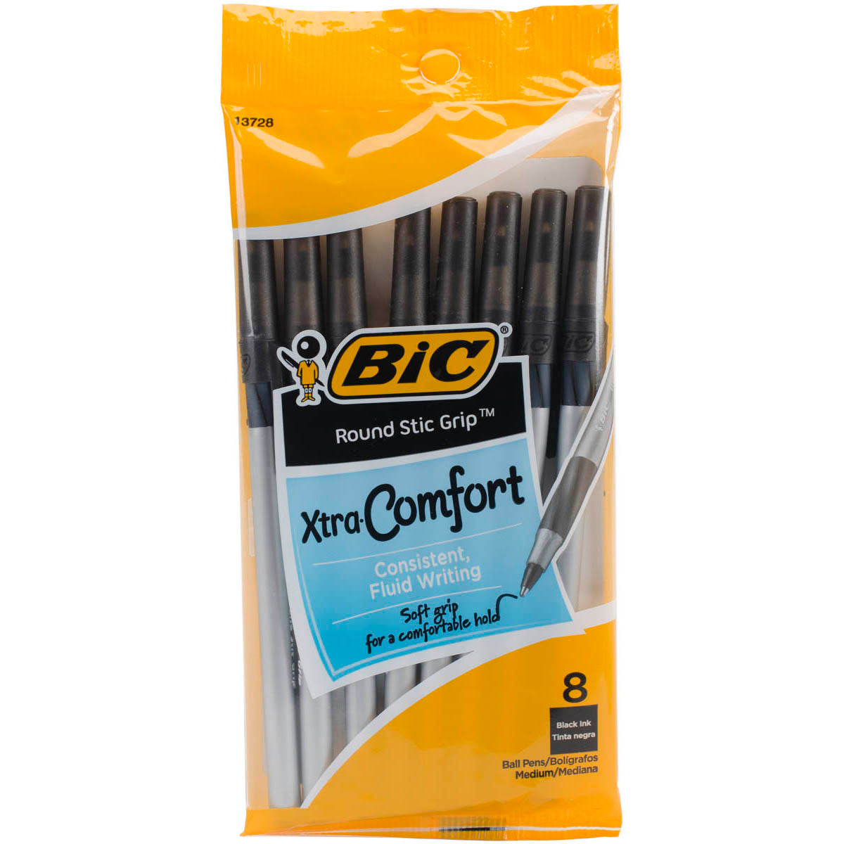 Bic Xtra Comfort Round Stic Grip Medium Ballpoint Pens 8/Pkg Black