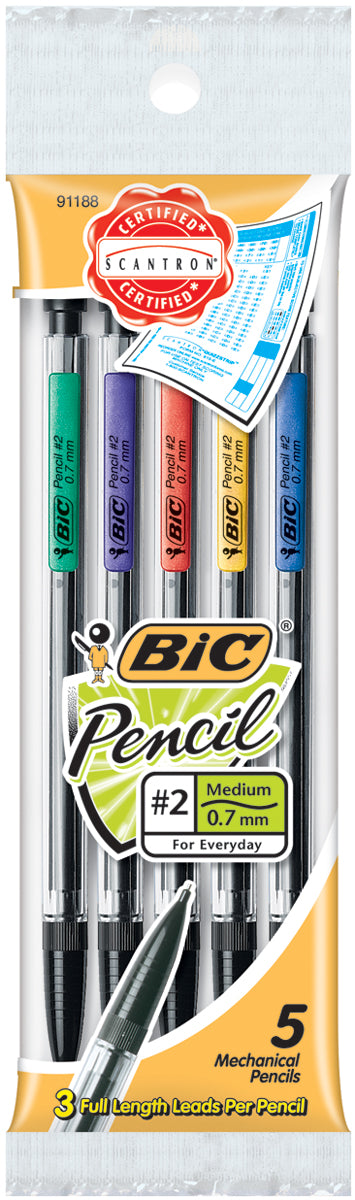 Bic Mechanical #2 Pencils .7mm 5/Pkg Assorted Colors