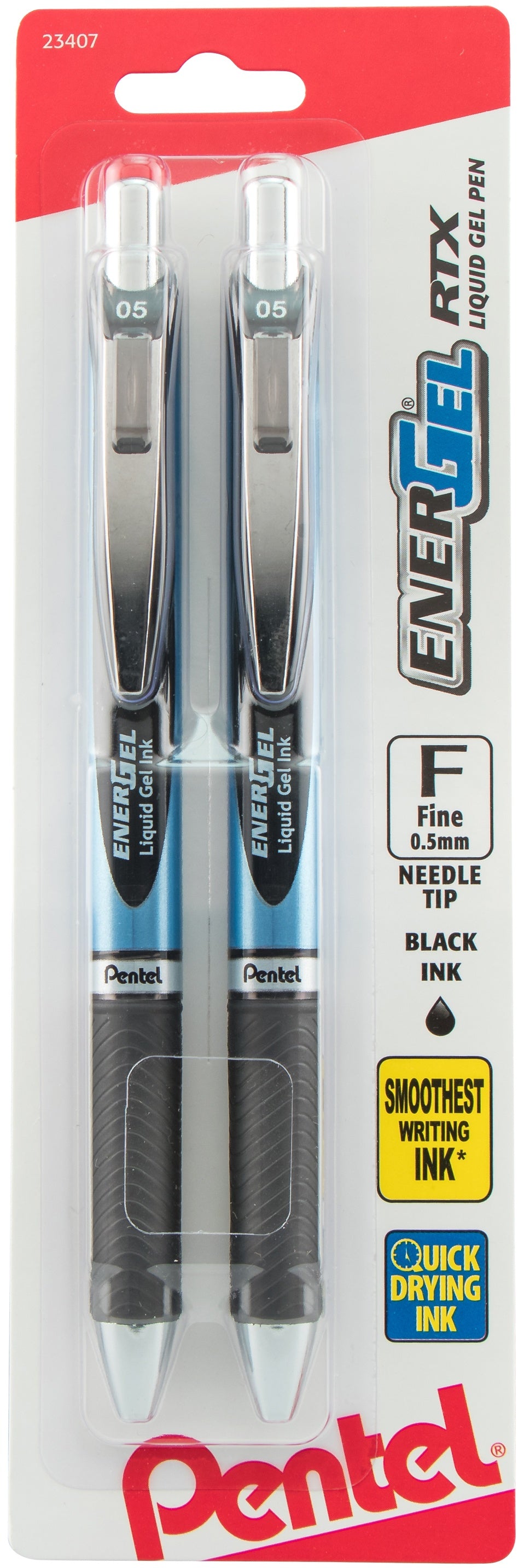 Pentel Energel Retractable Fine Point Liquid Gel Pens 2/Pkg Black