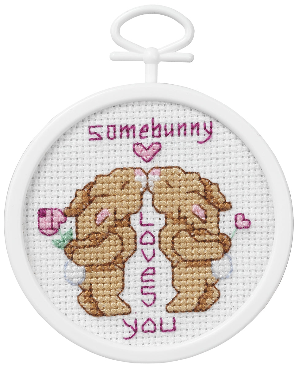 Some Bunny Loves You Mini Counted Cross Stitch Kit 2.5" Round 18 Count