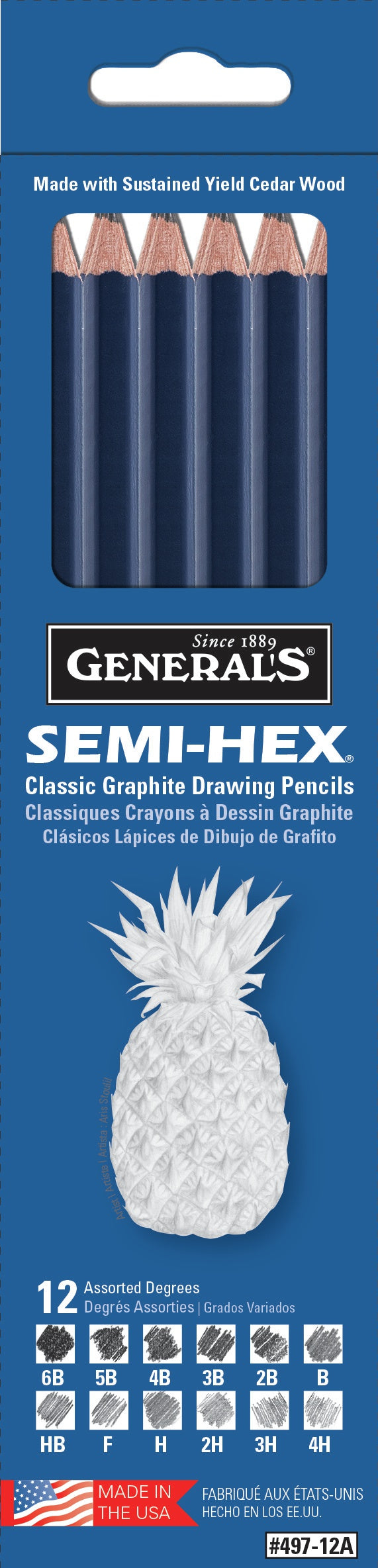 Semi-Hex Graphite Drawing Pencils 12/Pkg  