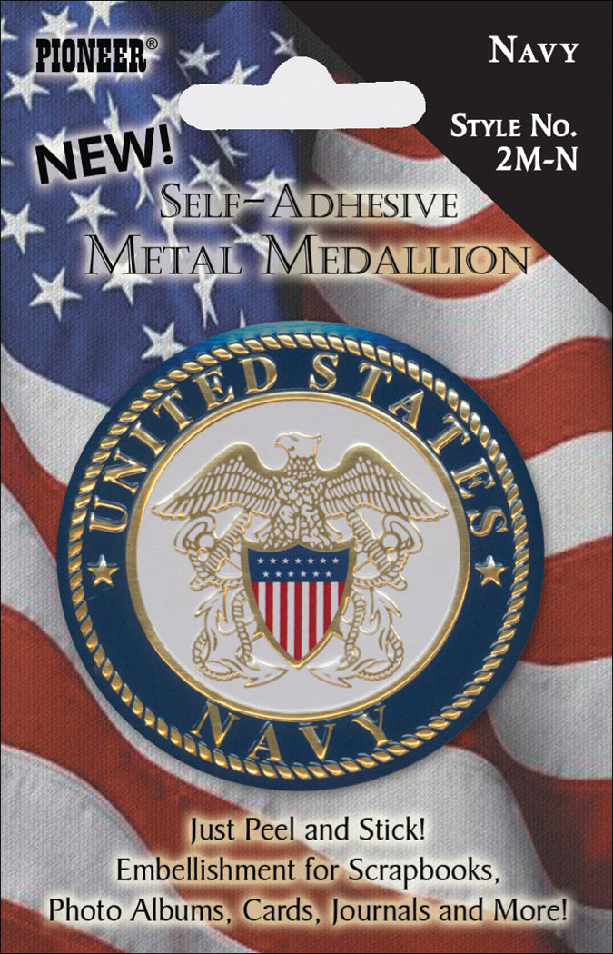 Military Self-Adhesive Metal Medallion 2" Navy