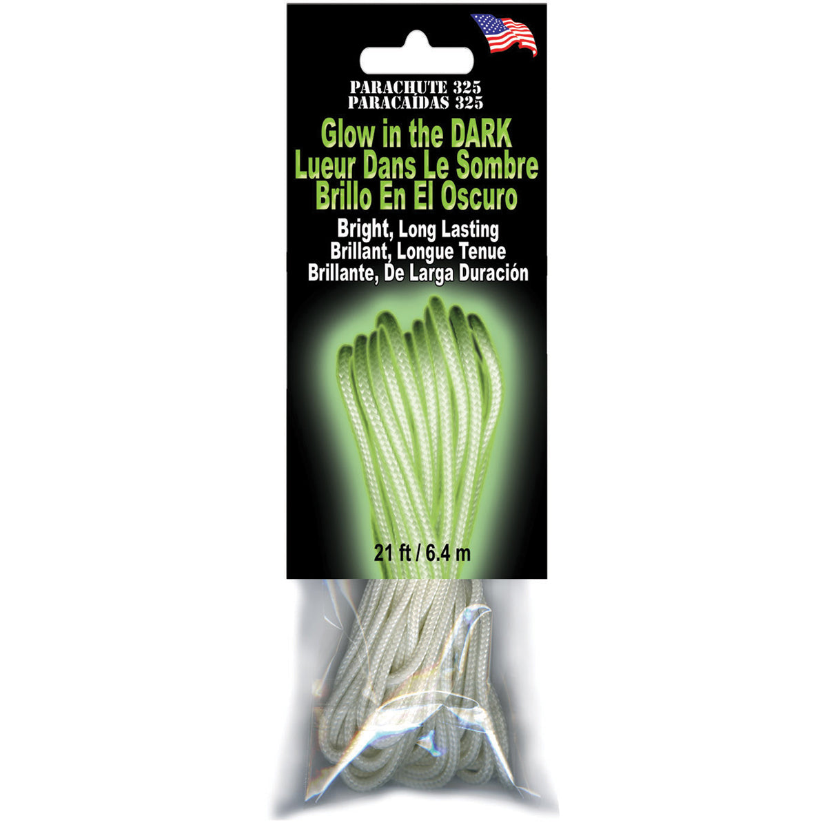 Parachute Cord 3mmX21' Glow-In-The-Dark