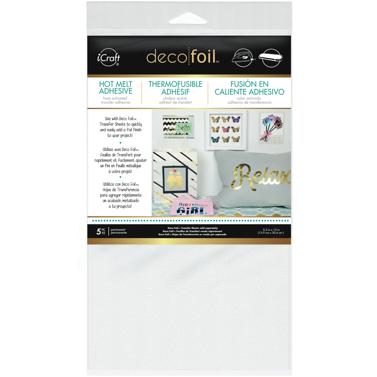 Deco Foil Iron-On Adhesive Transfer Sheet 5.5"X12" 5/Pkg  