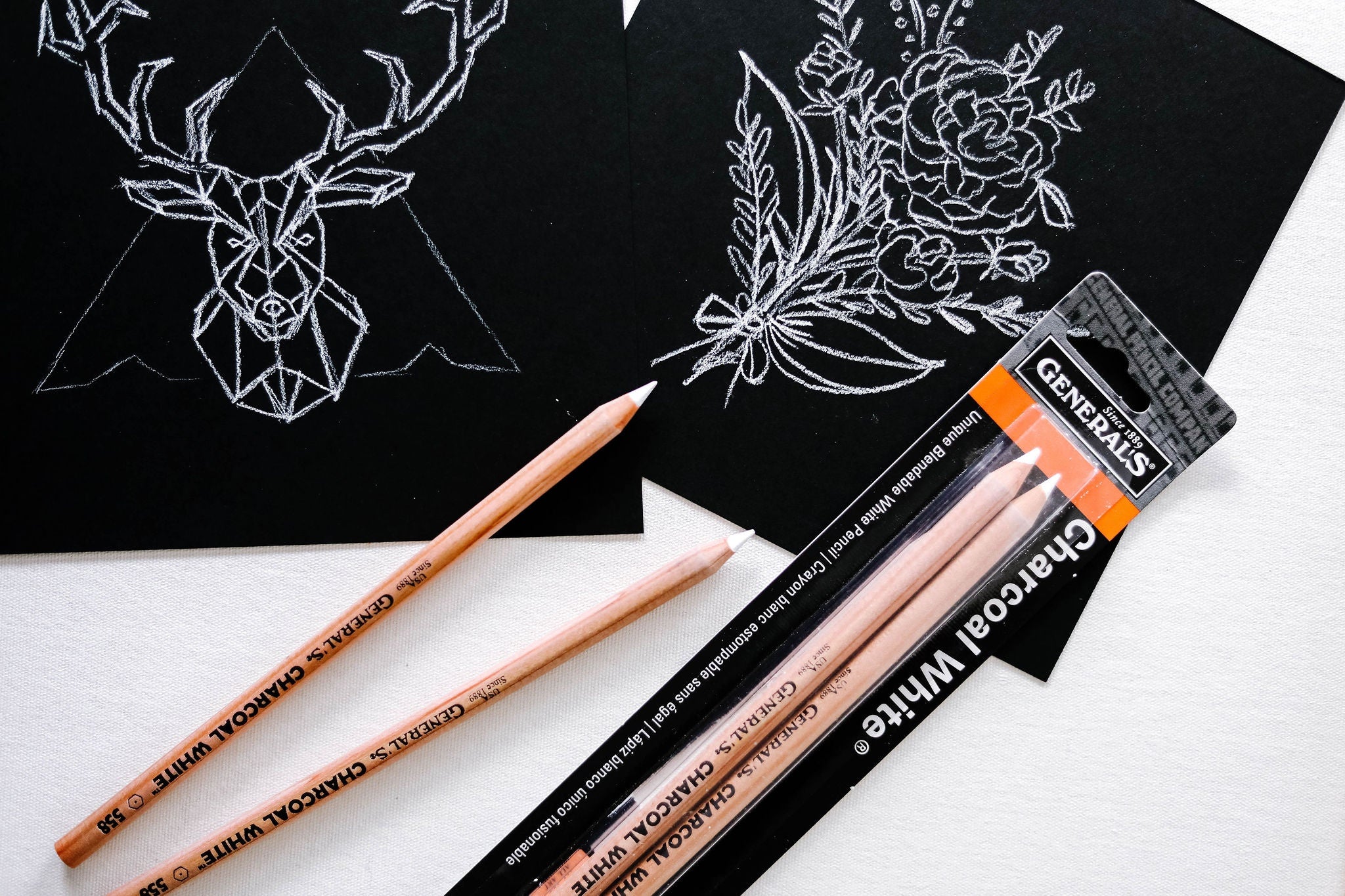Charcoal White Pencils 2/Pkg 2B