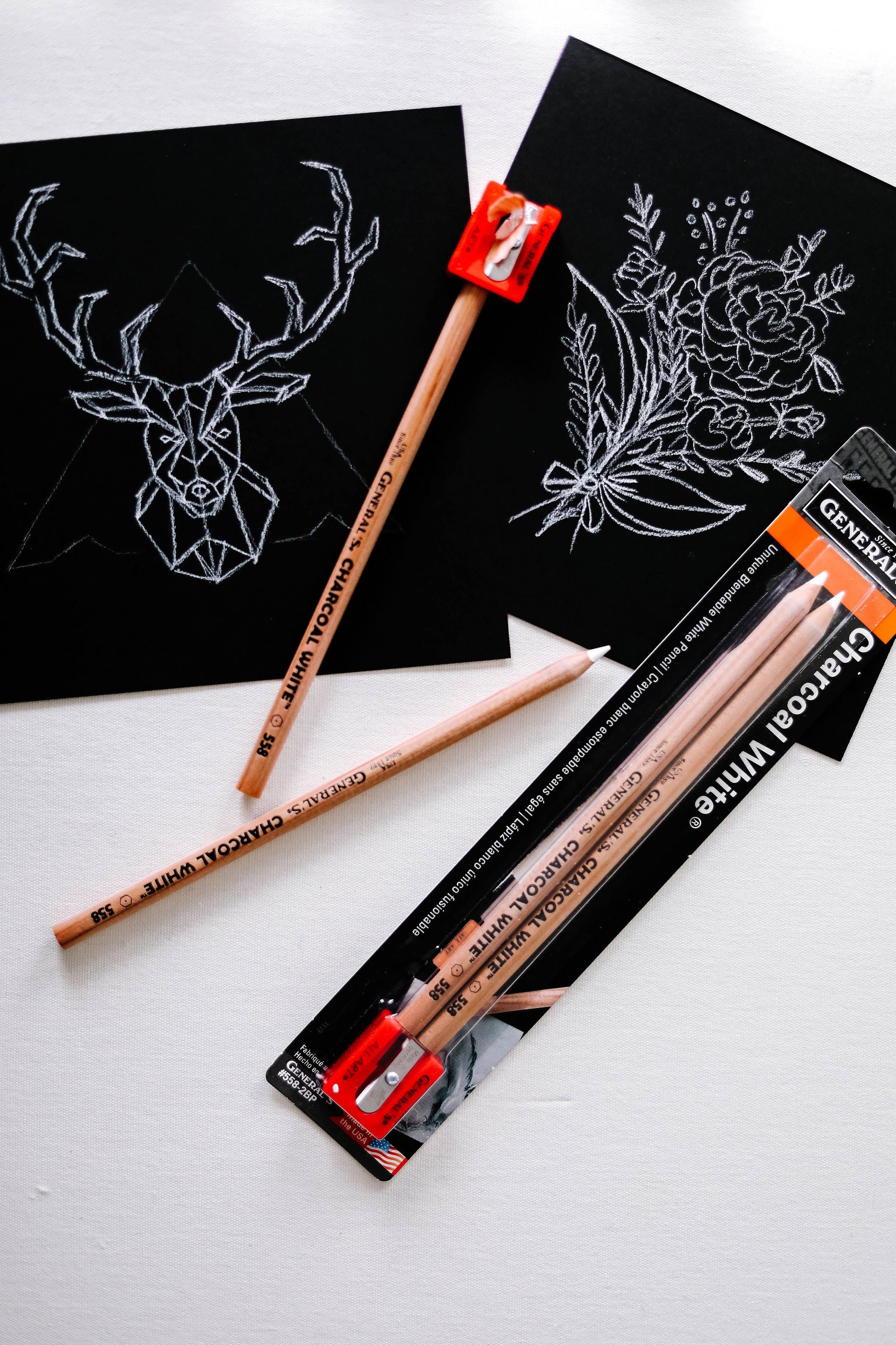 Charcoal White Pencils 2/Pkg 2B