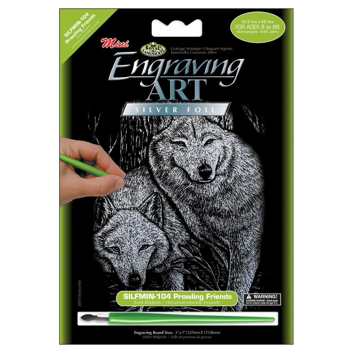 Silver Foil Engraving Art Mini Kit 5"X7" Prowling Friends